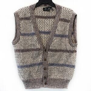 Vintage Robinson's 100% virgin wool birds eye grandpa professor sweater vest L
